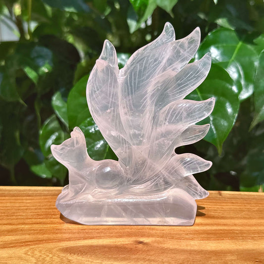 Rose Quartz Nine-tail Fox Carving