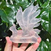 Rose Quartz Nine-tail Fox Carving