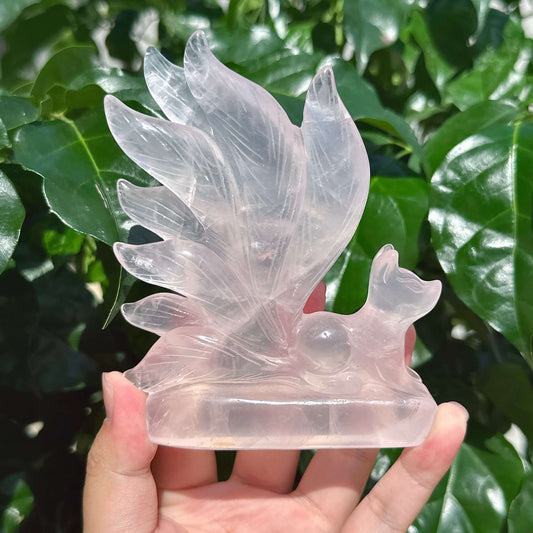 Rose Quartz Nine-tail Fox Carving