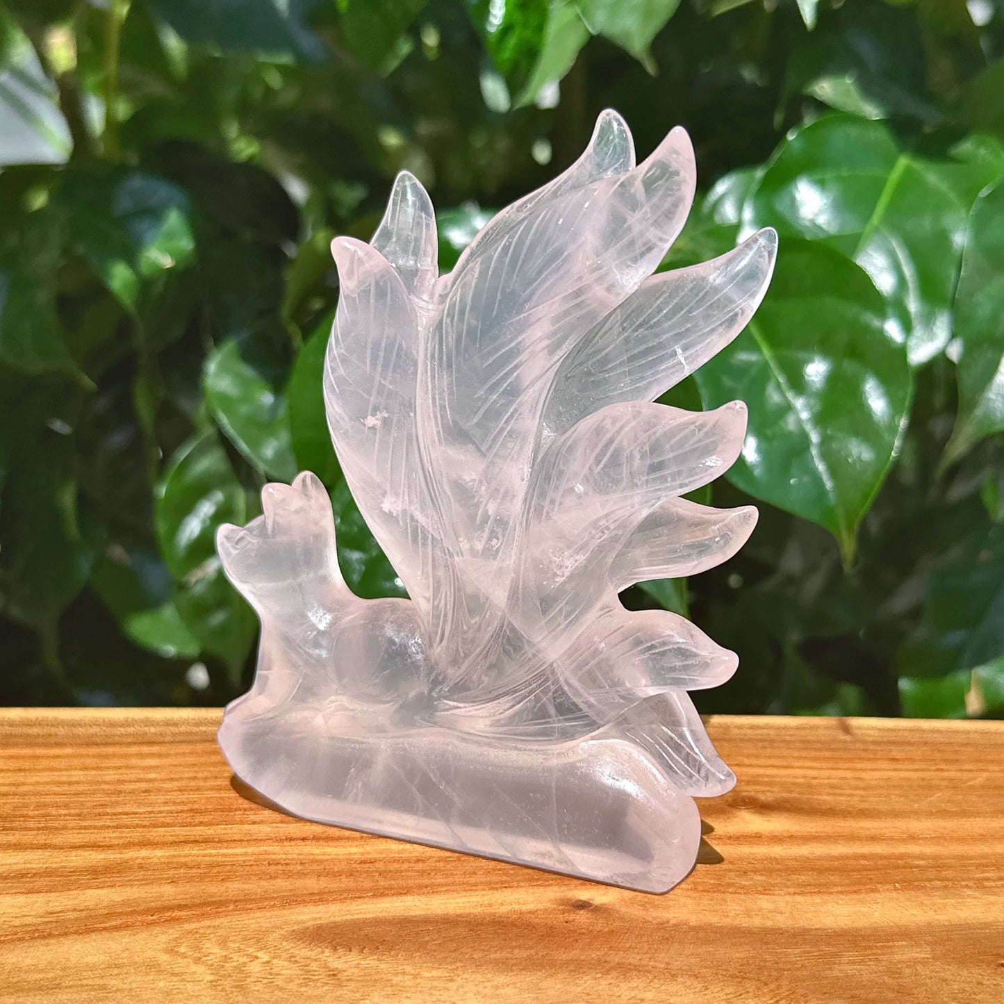 Rose Quartz Nine-tail Fox Carving