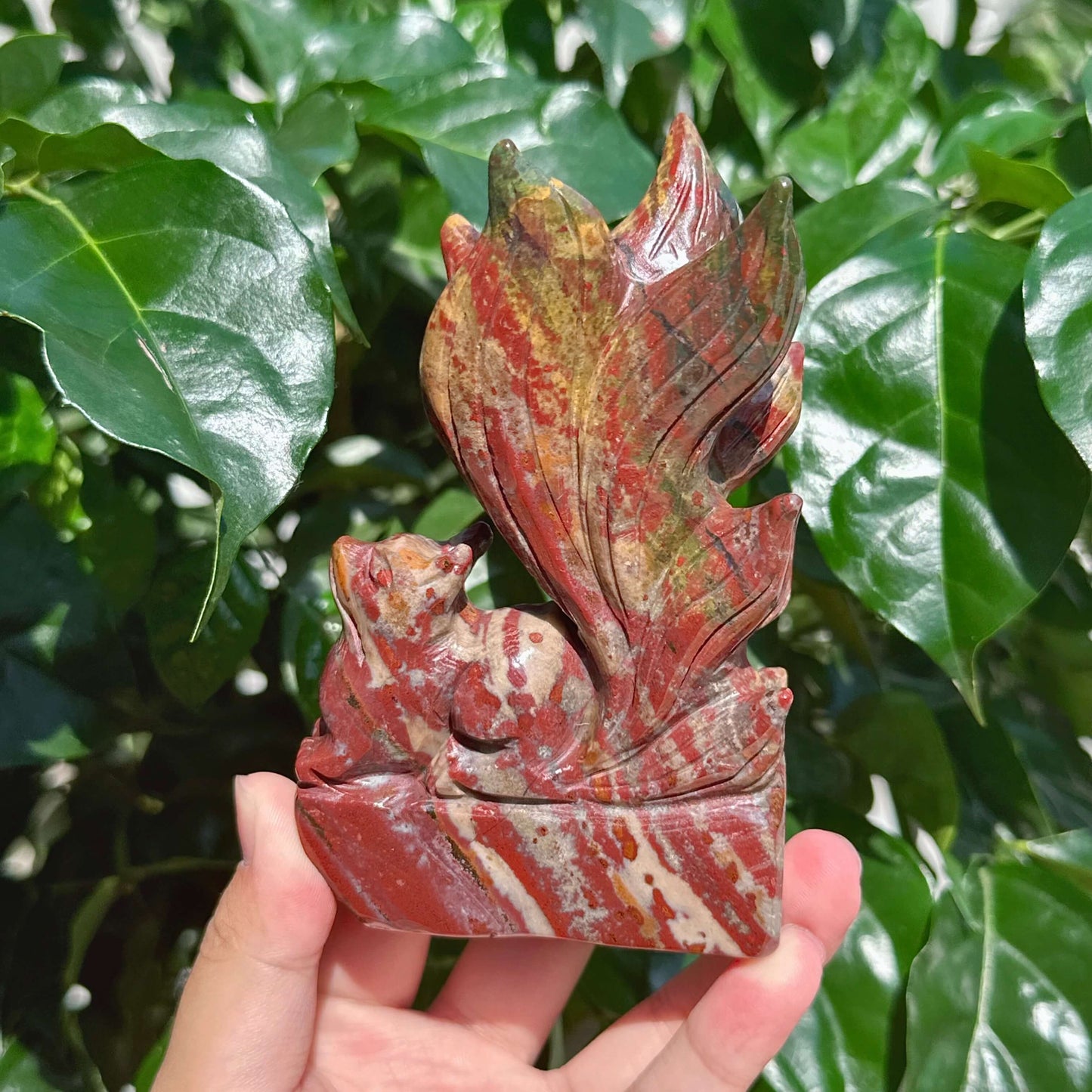 Ocean Jasper Nine-tail Fox Carving