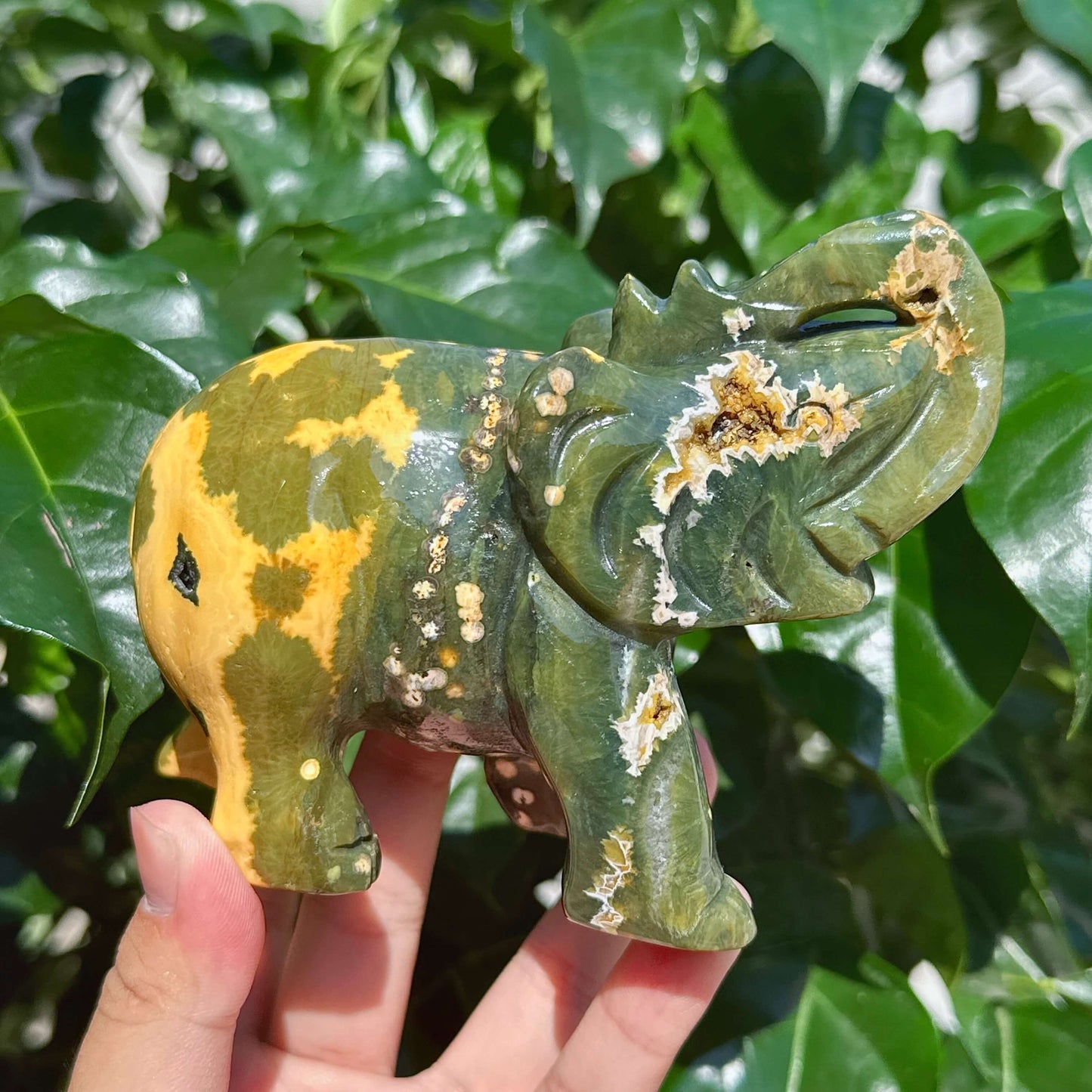 8th Vein Ocean Jasper Elephant Carving