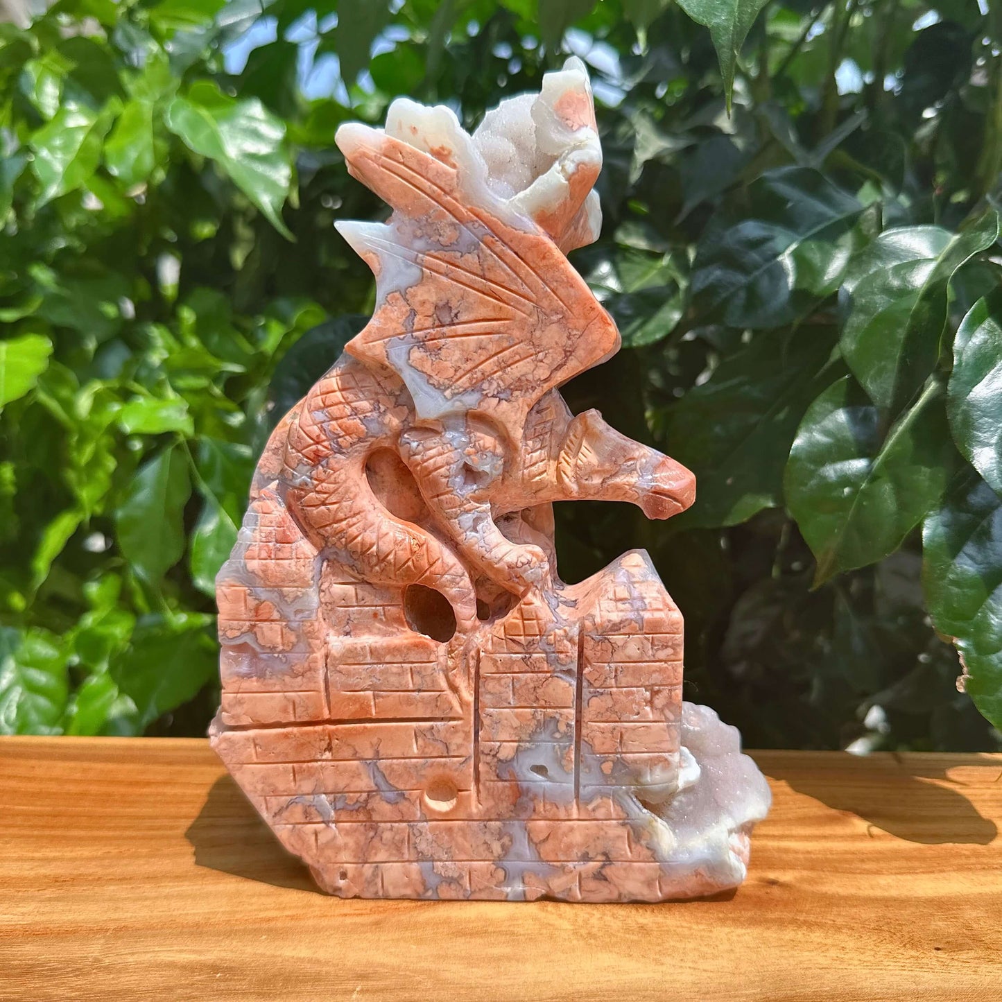 Pink Agate Dragon Carving