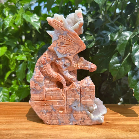 Pink Agate Dragon Carving