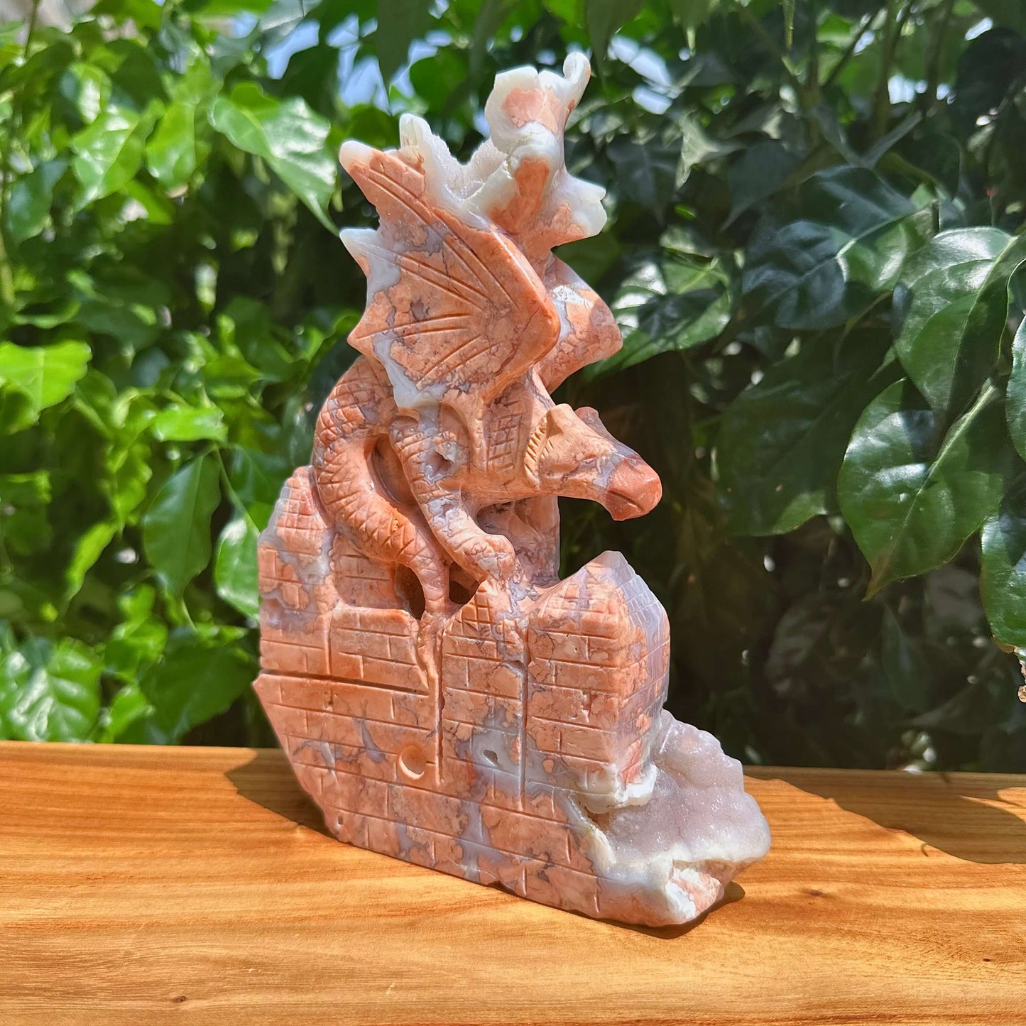 Pink Agate Dragon Carving