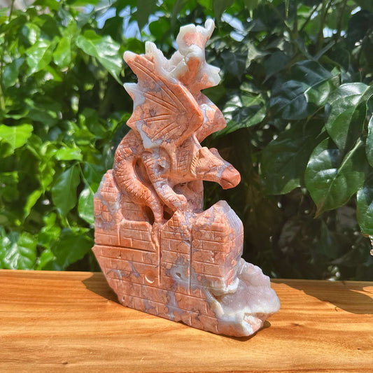 Pink Agate Dragon Carving