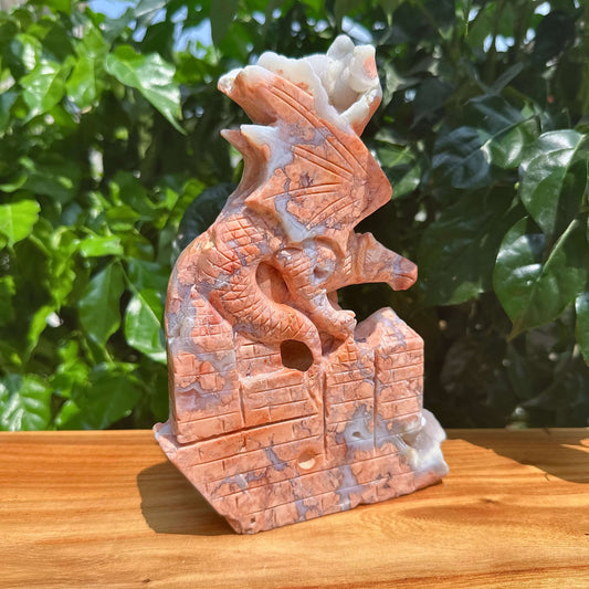 Pink Agate Dragon Carving