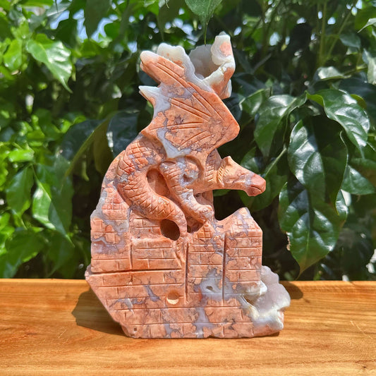 Pink Agate Dragon Carving