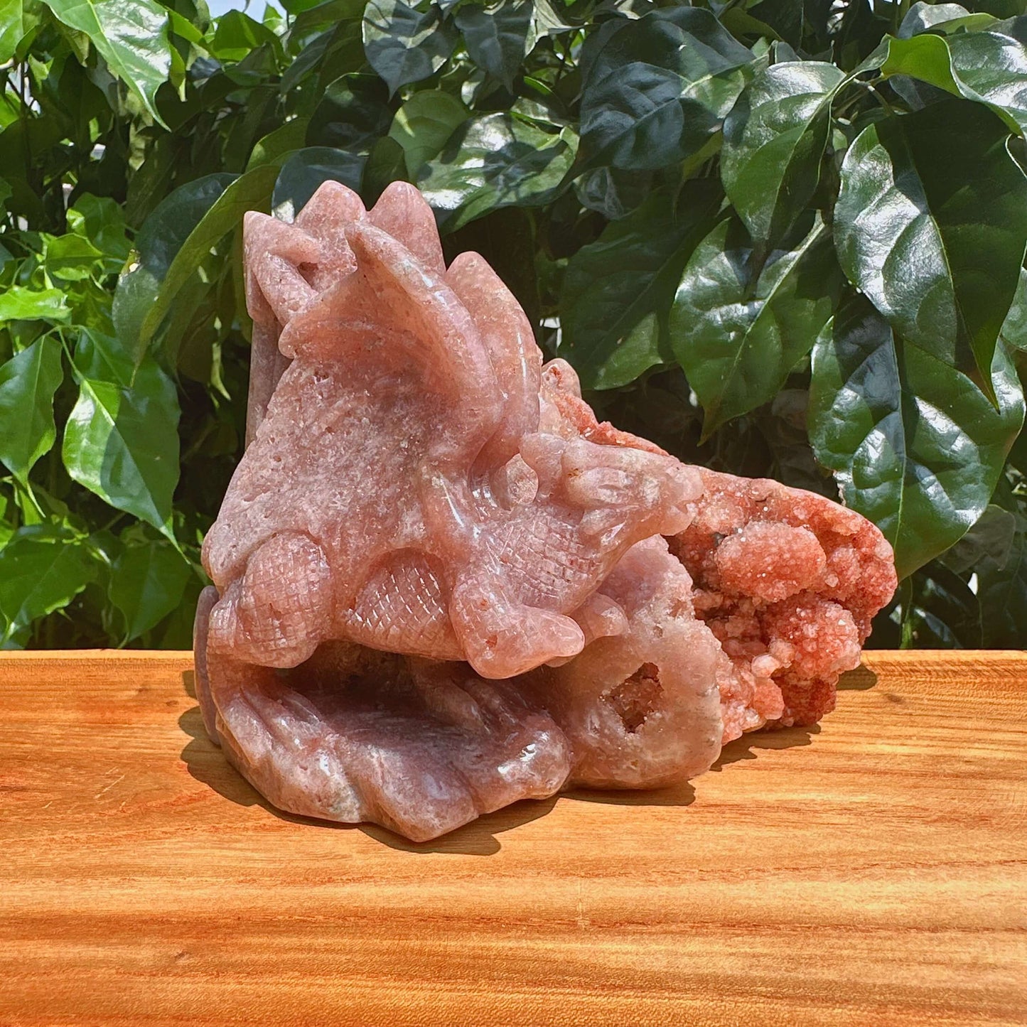 Geode Pink Amethyst Dragon Carving