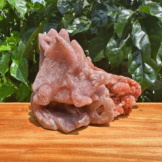 Geode Pink Amethyst Dragon Carving