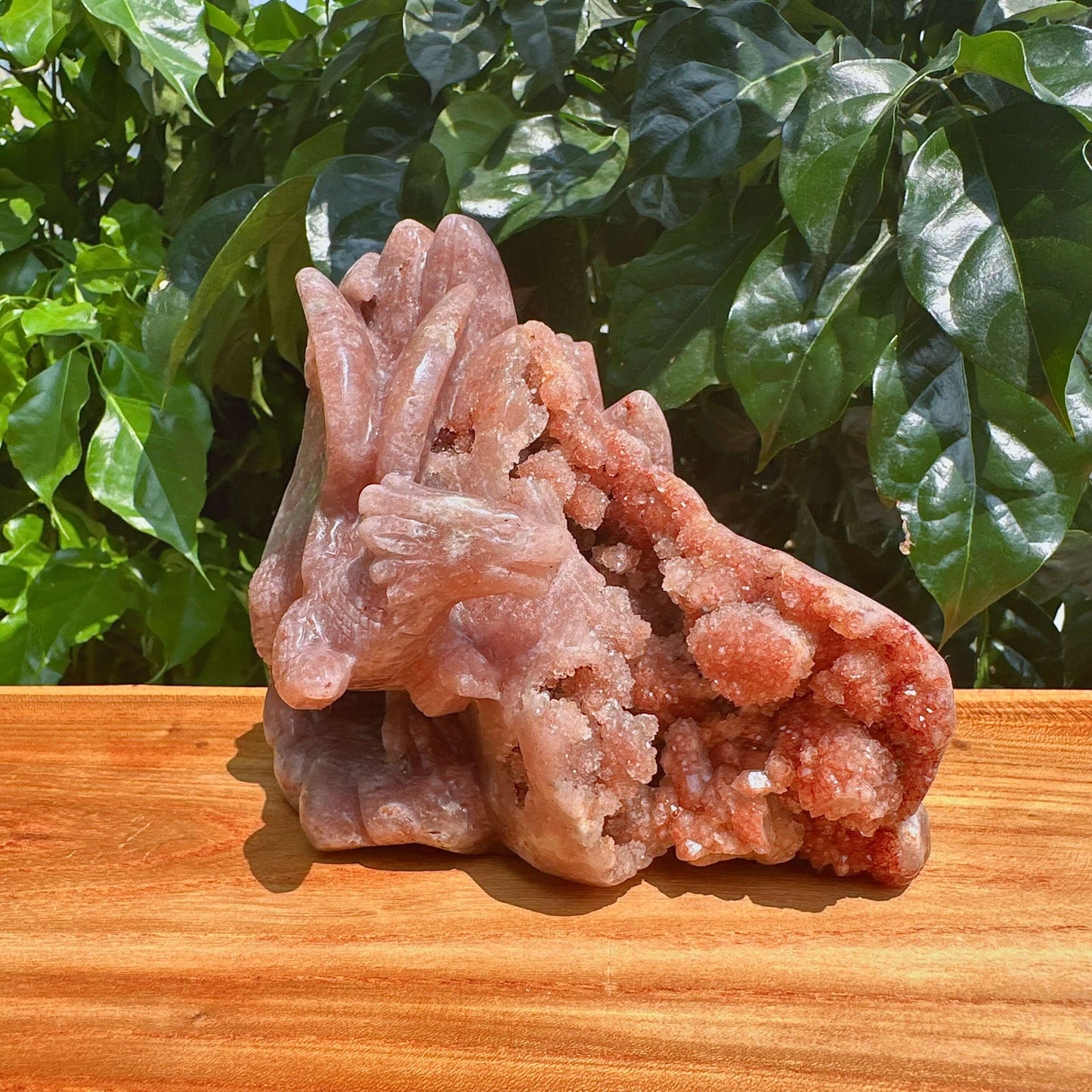 Geode Pink Amethyst Dragon Carving