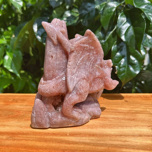 Geode Pink Amethyst Dragon Carving