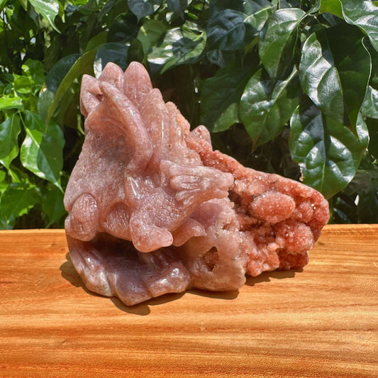 Geode Pink Amethyst Dragon Carving