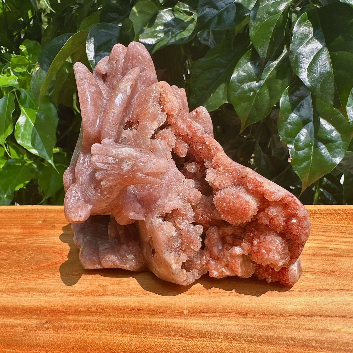 Geode Pink Amethyst Dragon Carving