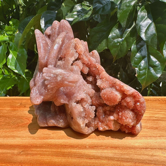 Geode Pink Amethyst Dragon Carving