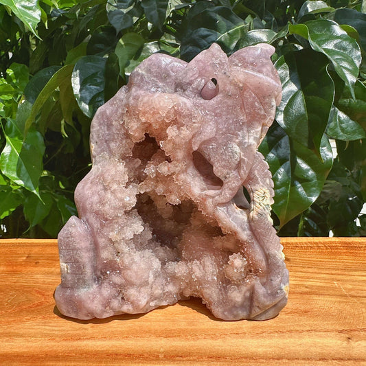 Geode Pink Amethyst Dragon Carving