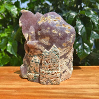 Geode Pink Amethyst Dragon Carving