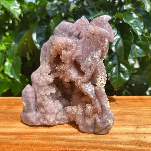 Geode Pink Amethyst Dragon Carving