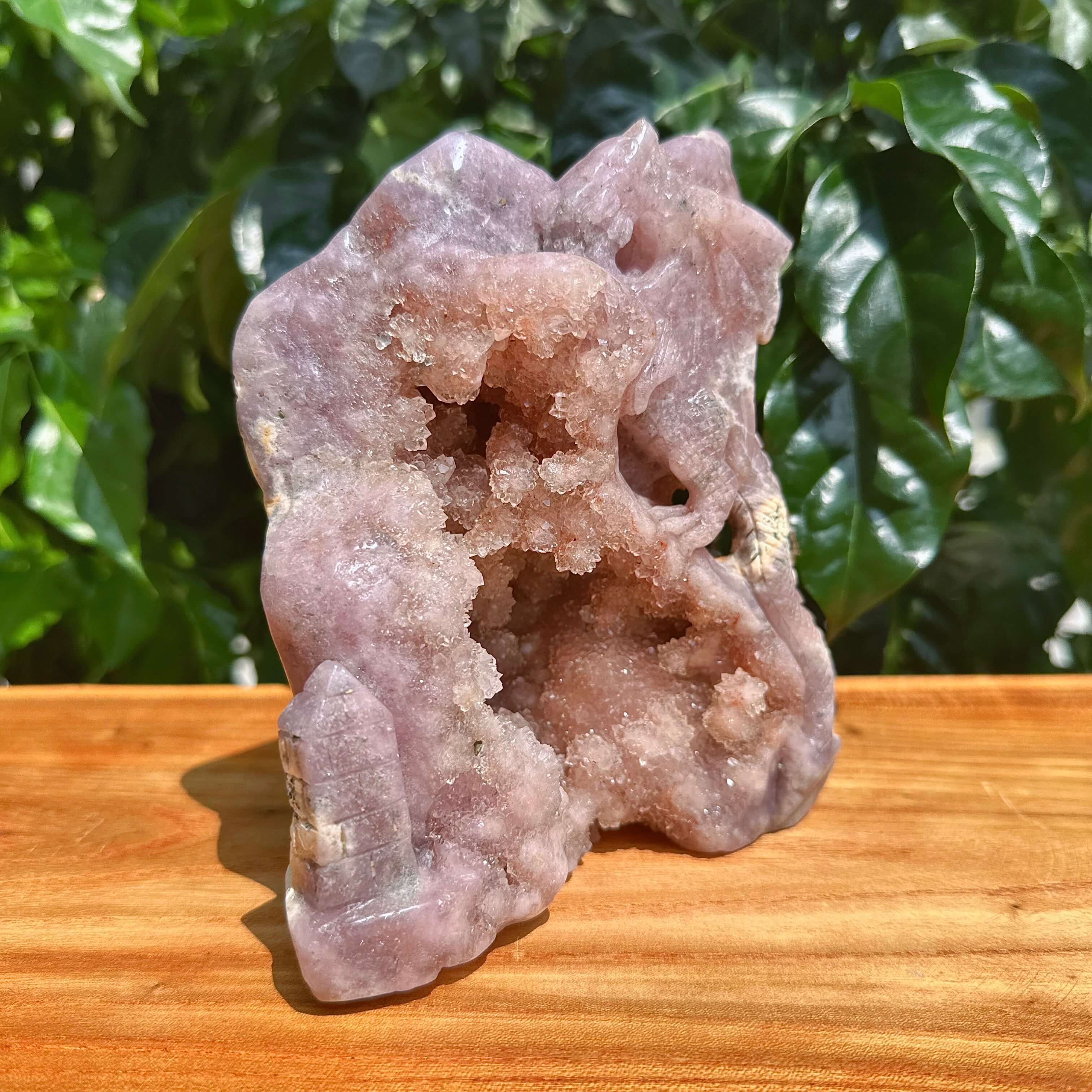 Geode Pink Amethyst Dragon Carving