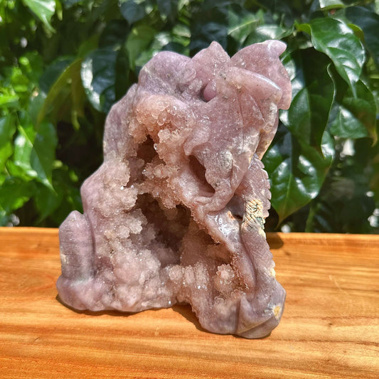 Geode Pink Amethyst Dragon Carving