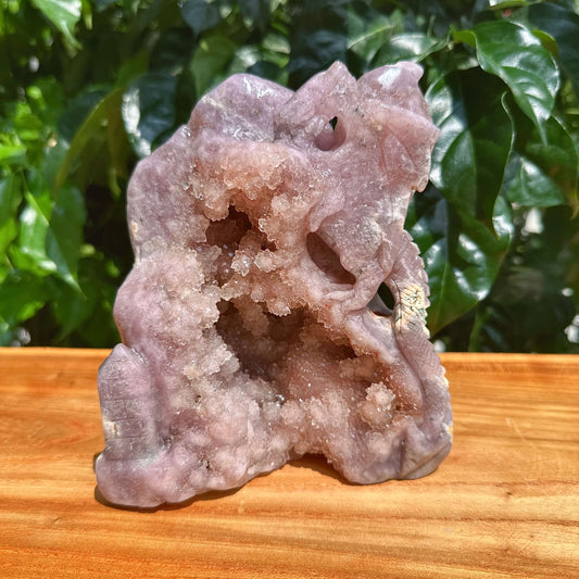 Geode Pink Amethyst Dragon Carving