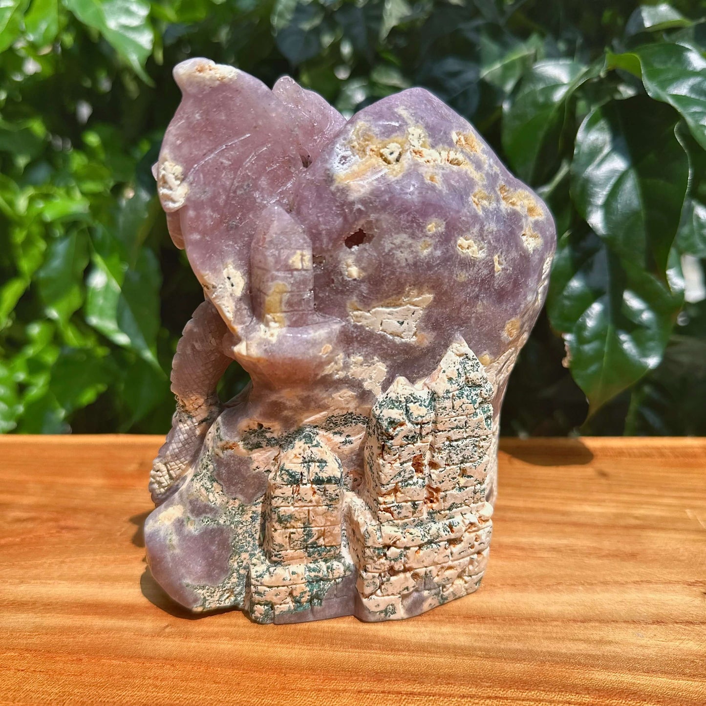 Geode Pink Amethyst Dragon Carving