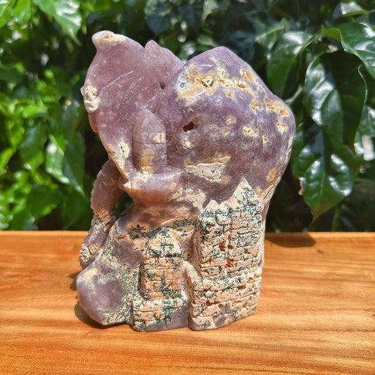Geode Pink Amethyst Dragon Carving