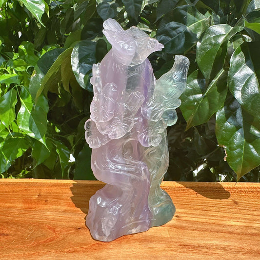 Fluorite Magpie Carving