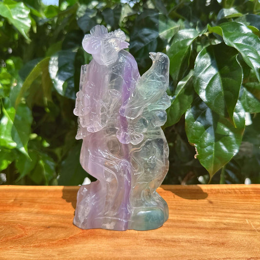 Fluorite Magpie Carving