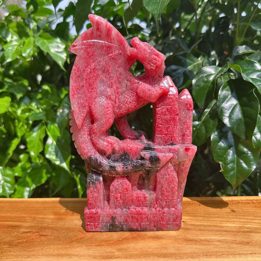 Cherry Rhodonite Dragon Carving
