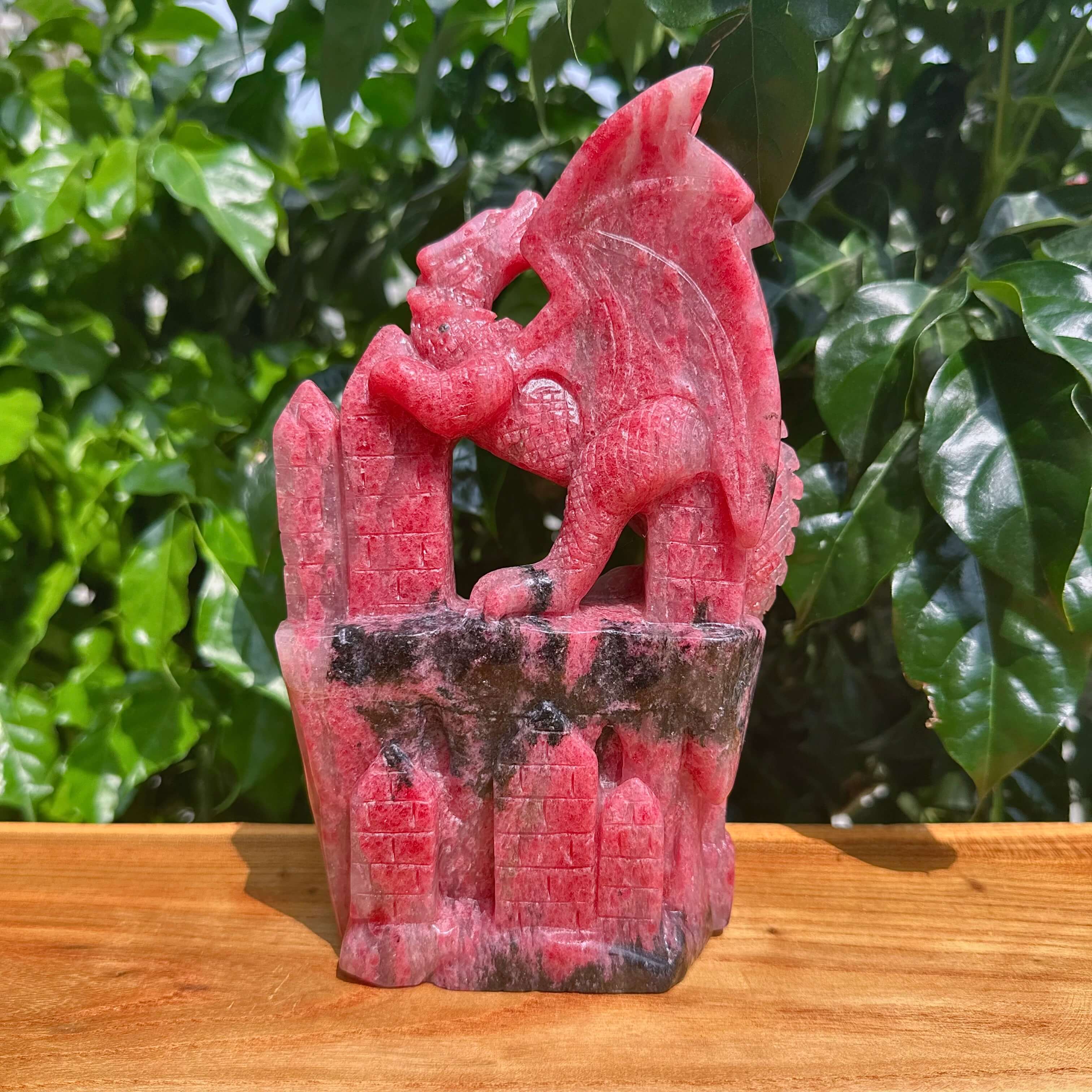 Cherry Rhodonite Dragon Carving