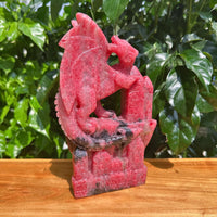Cherry Rhodonite Dragon Carving