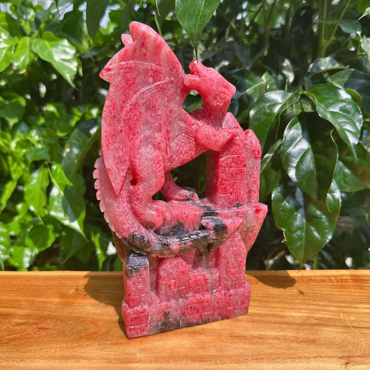 Cherry Rhodonite Dragon Carving