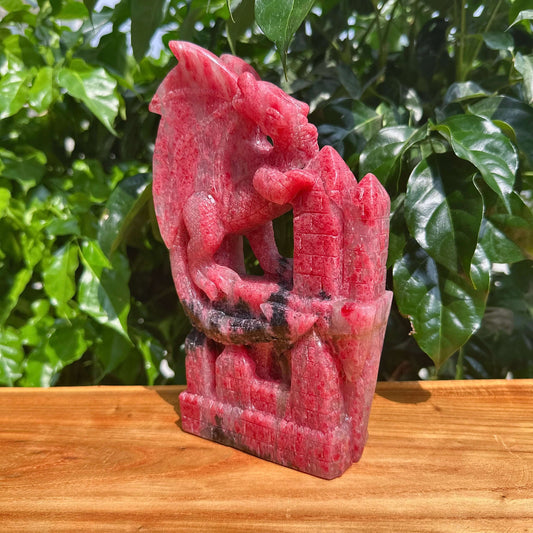 Cherry Rhodonite Dragon Carving