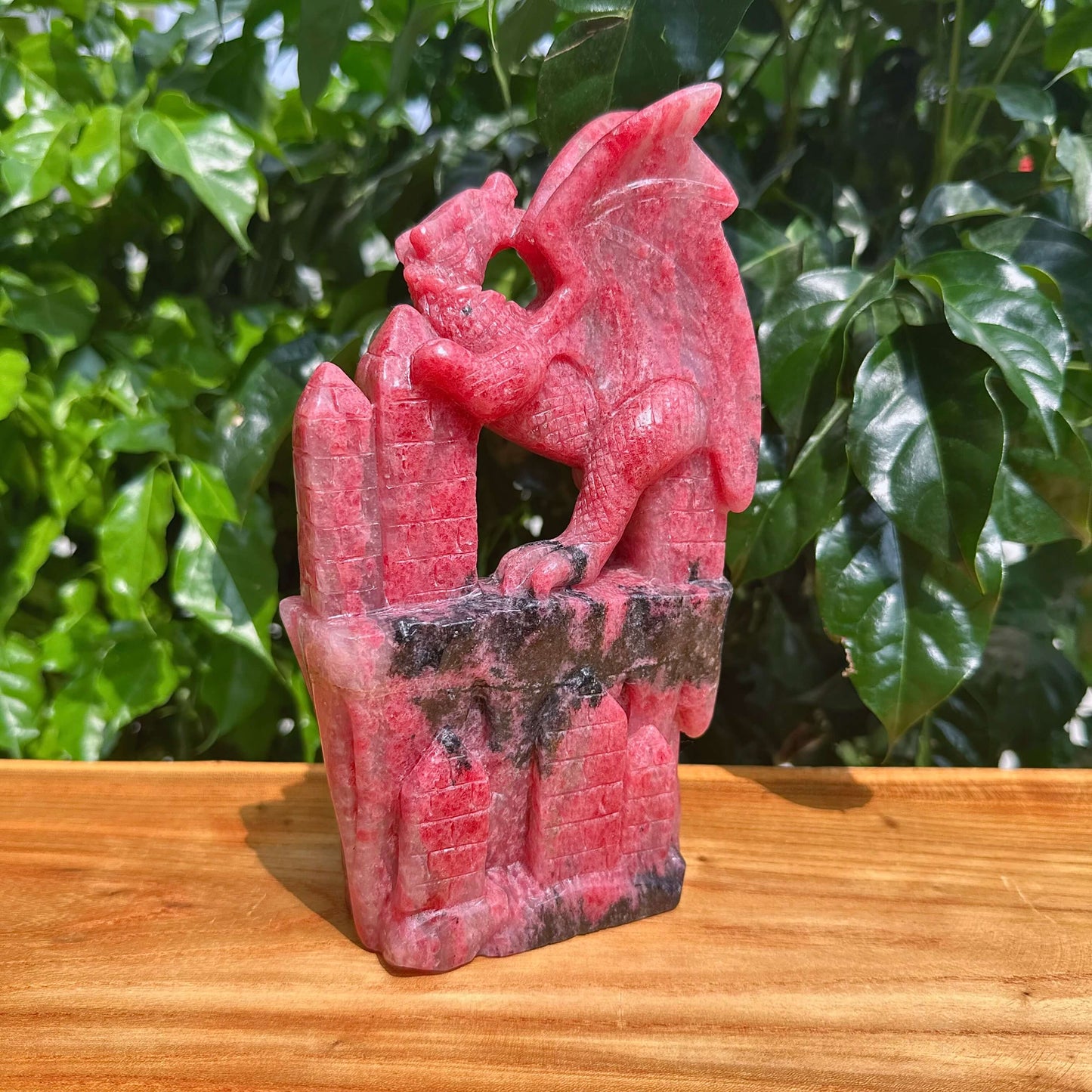 Cherry Rhodonite Dragon Carving