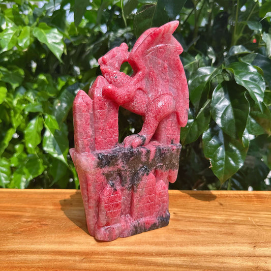 Cherry Rhodonite Dragon Carving