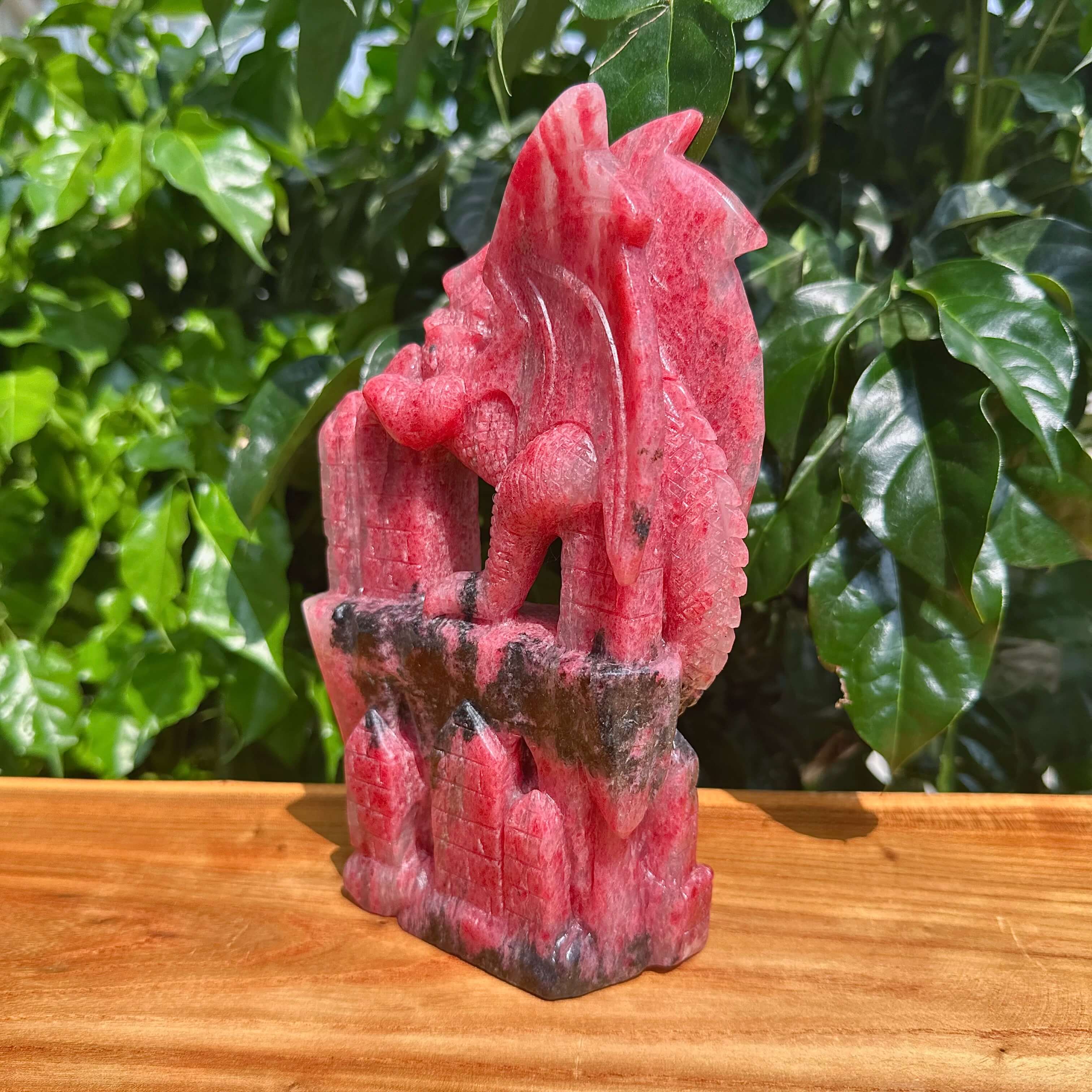 Cherry Rhodonite Dragon Carving