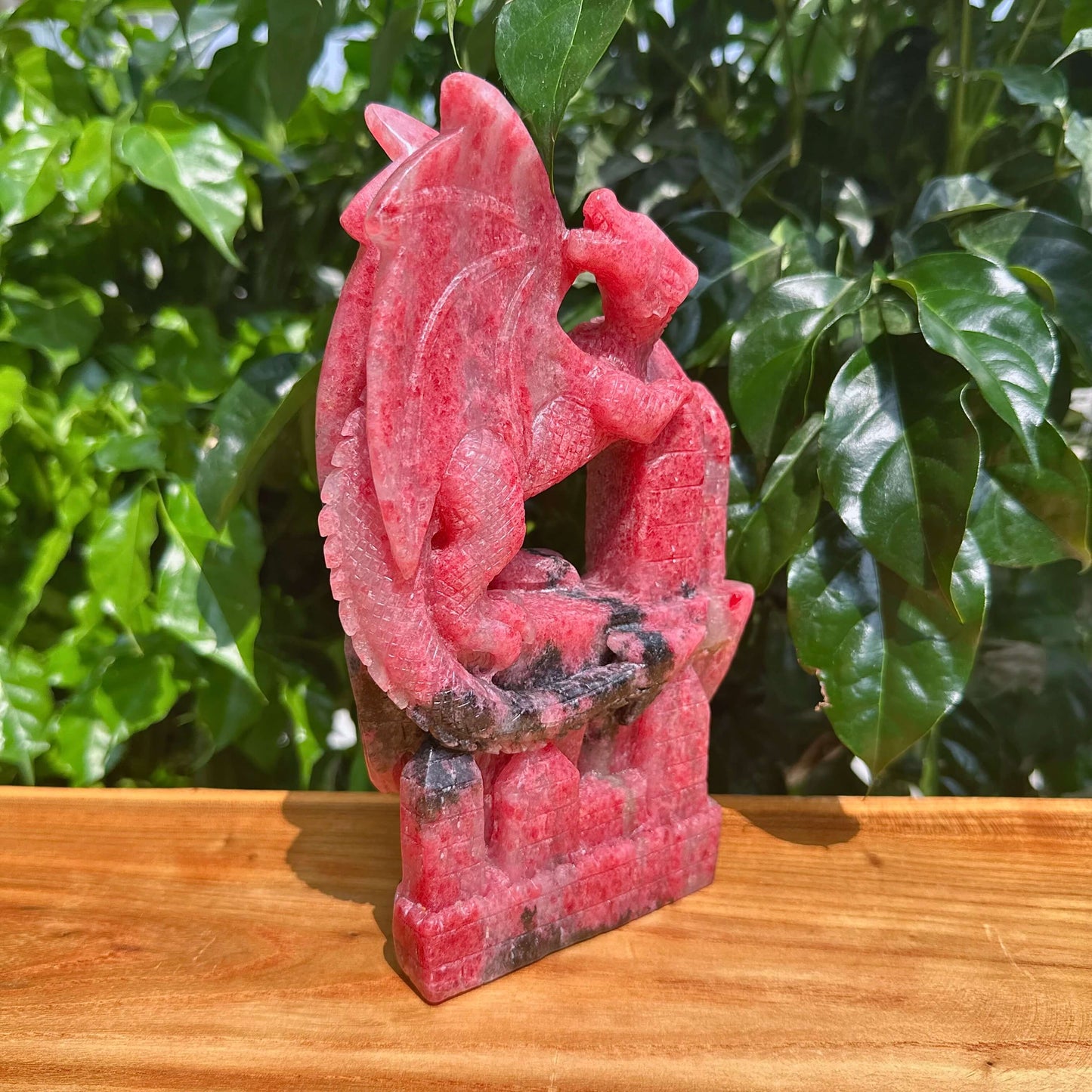 Cherry Rhodonite Dragon Carving