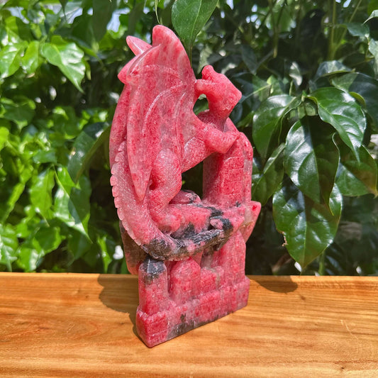 Cherry Rhodonite Dragon Carving