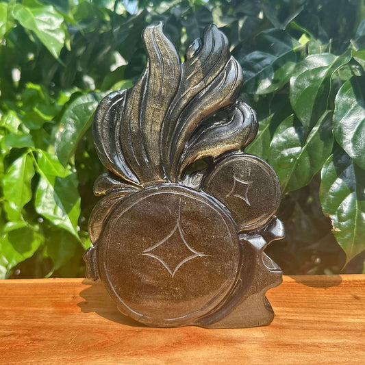 Golden Obsidian Nine-tailed Fox Carving