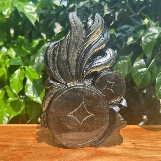 Golden Obsidian Nine-tailed Fox Carving