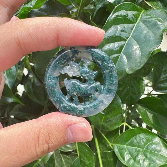 Moss Agate/Flower Agate Deer Ring Carving