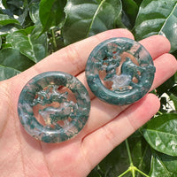 Moss Agate/Flower Agate Deer Ring Carving