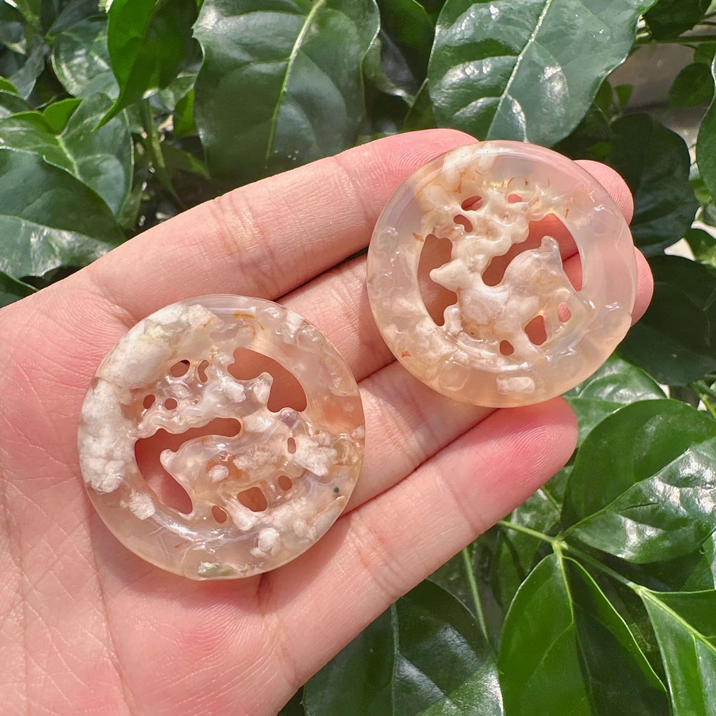 Moss Agate/Flower Agate Deer Ring Carving