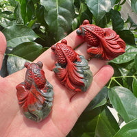 African Bloodstone Goldfish Carving