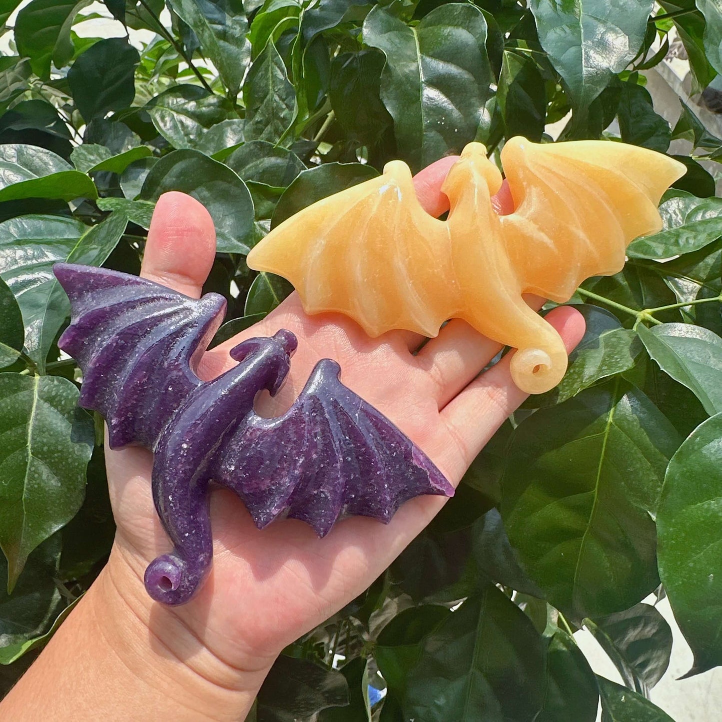 Lepidolite/Yellow Calcite Flying Dragon Carving