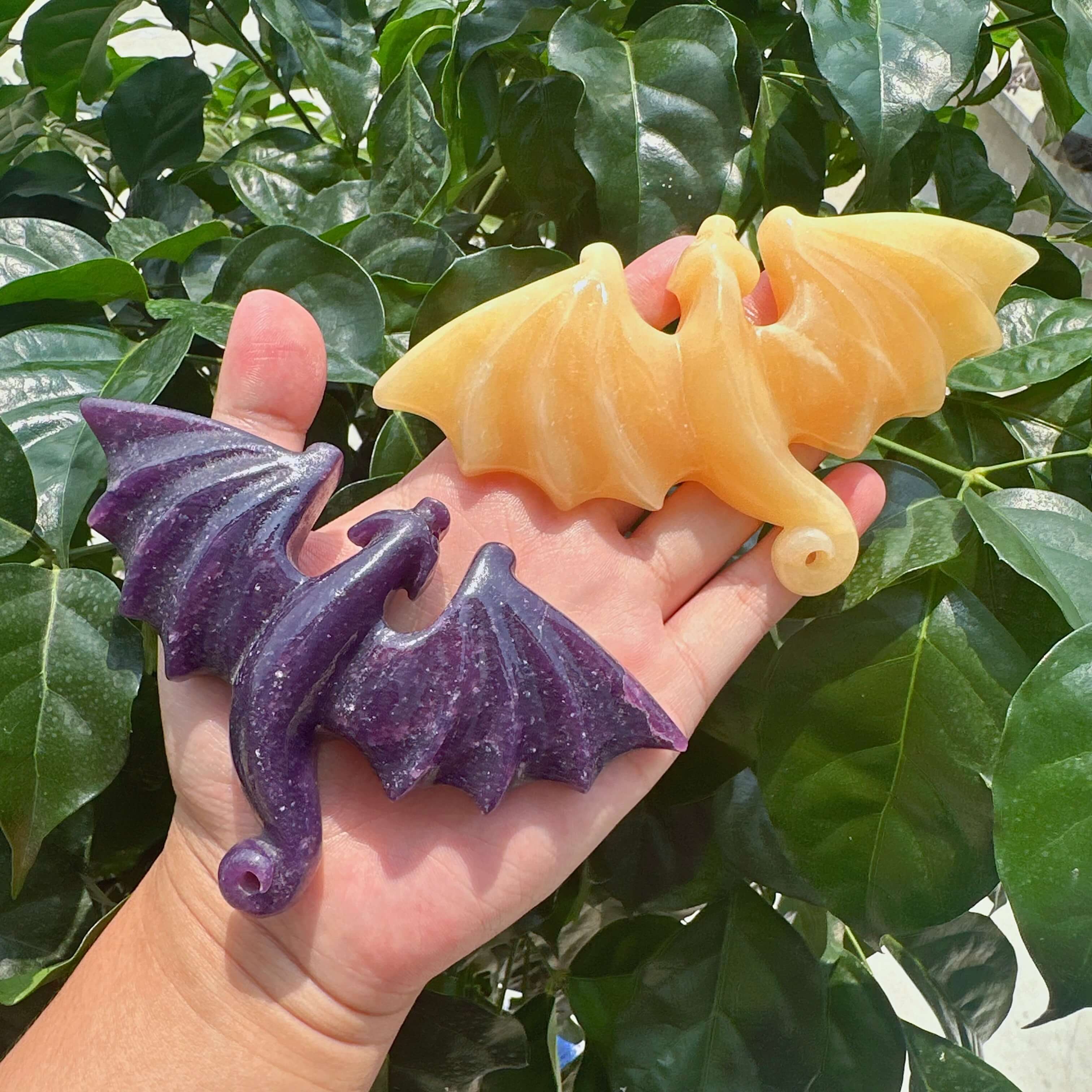 Lepidolite/Yellow Calcite Flying Dragon Carving