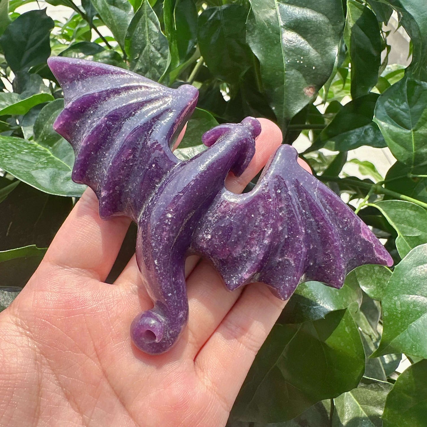 Lepidolite/Yellow Calcite Flying Dragon Carving