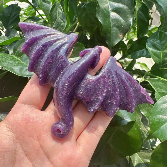 Lepidolite/Yellow Calcite Flying Dragon Carving