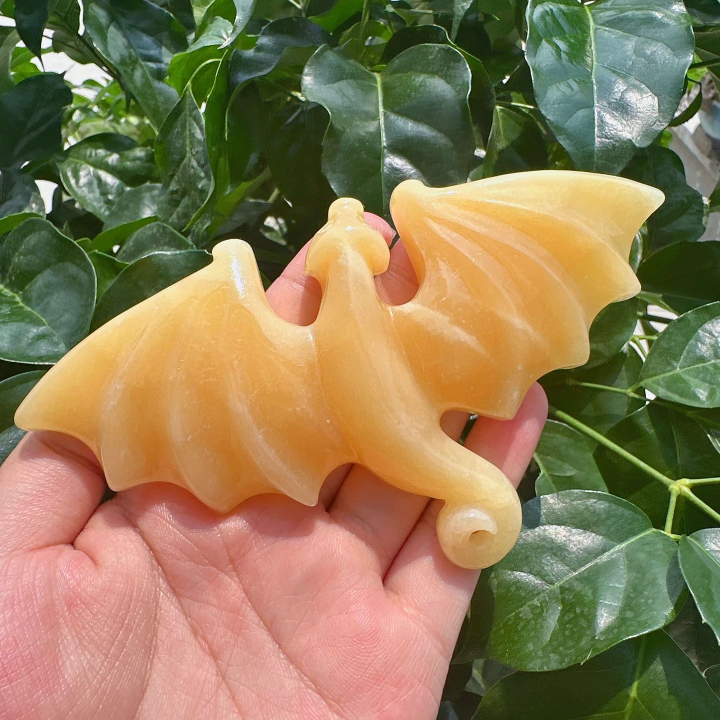 Lepidolite/Yellow Calcite Flying Dragon Carving